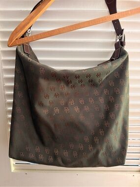 Dooney & Bourke Dark Green Monogram Canvas with Brown Trim